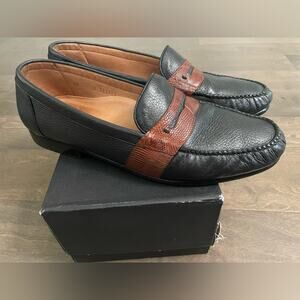 Alan Payne Wellesley II Honey/Black Genuine Lizard Loafers - size 12